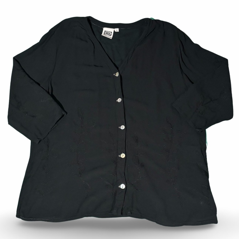 ANNE KLEIN vintage embroidered sheer blouse button down
